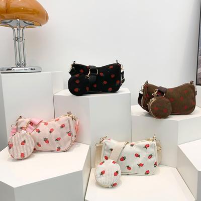 New Korean Strawberry Print Large Capacity Student Commuter Bag Niche Design Single-Shoulder Crossbody Small Square Bag