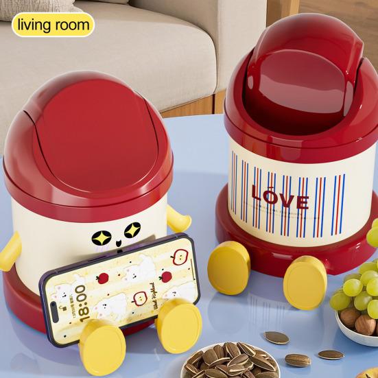 Desktop Trash Can Cute Eyes Design Cartoon Shape Lightweight Portable Flip Cover Trash Can Kitchen Office Waste Bin