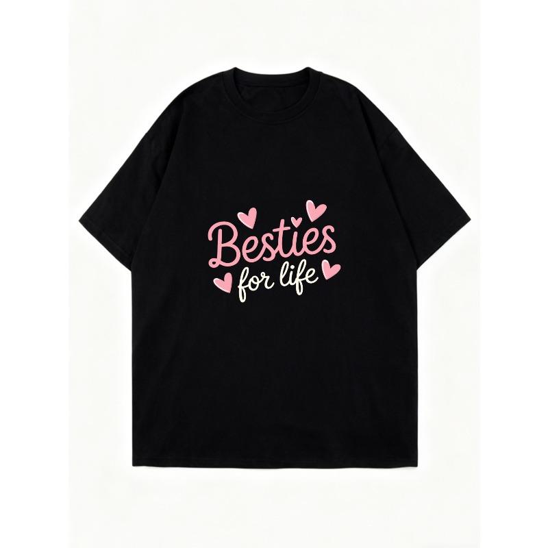 Nadměrné Tričko Černé Besties For Life S Potiskem Růžových Srdcí Ležérní Oblečení Pro Ženy Dárek Pro Kamarádky Outfit