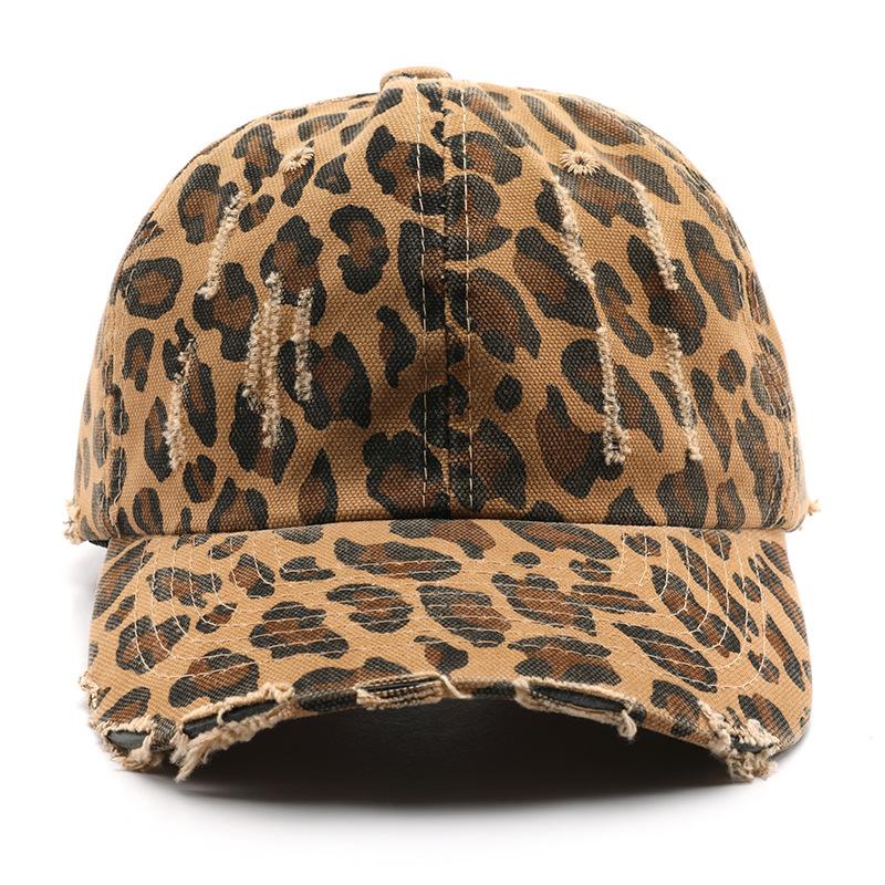 

Hat Leopard print Ripped personalized cap Outdoor travel Sunscreen Shade Baseball cap