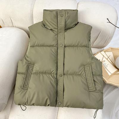 Gilet in cotone caldo spesso in stile coreano corto con colletto alto in pelle PU per donne piccole da indossare all'esterno