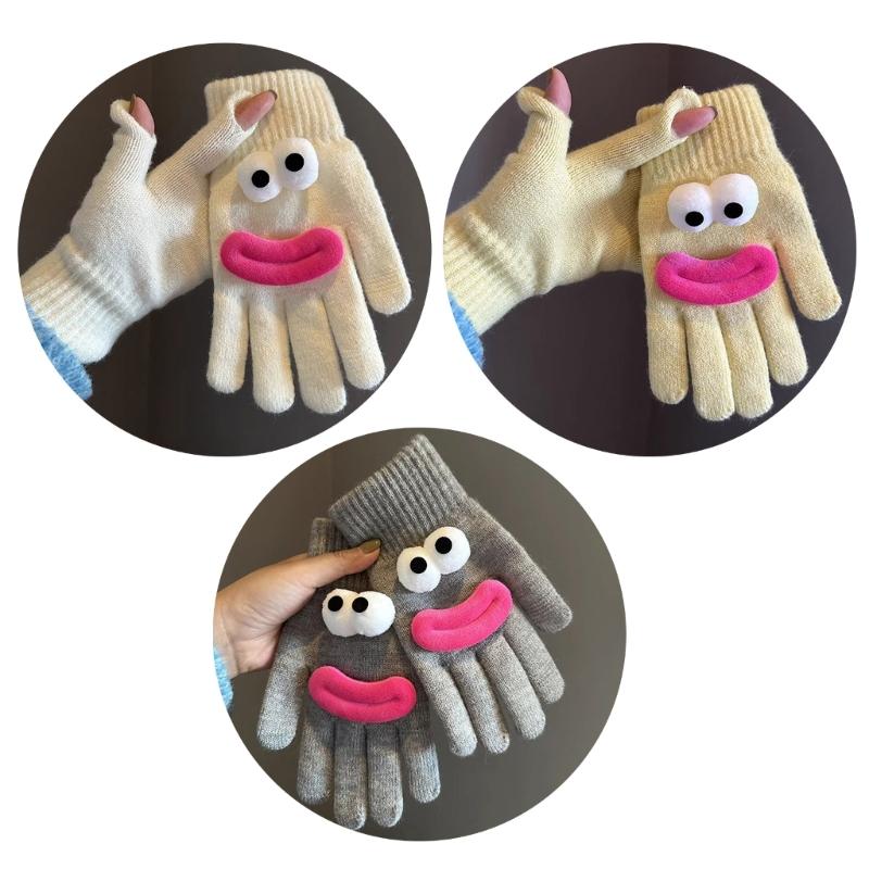 Hübsche Würstchenmund-Touchscreen-Handschuhe für Damen und Mädchen, weiche Winterwärme-Handschuhe mit Fingerloch für Outdoor-Aktivitäten