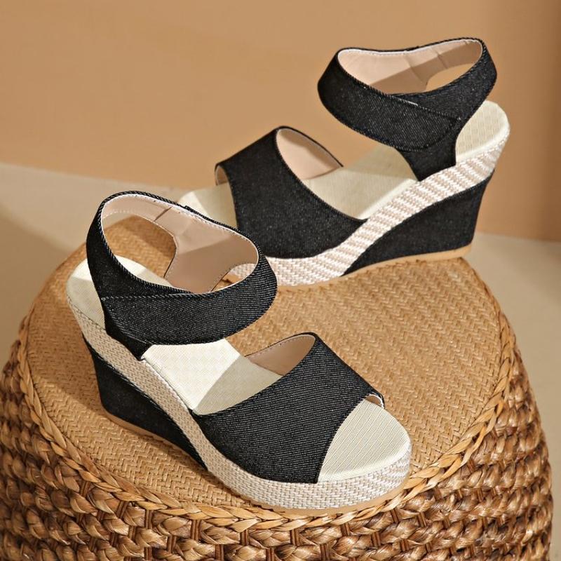 

Модные босоножки на высокой танкетке с платформой и открытым носком «рыбий рот» 2025 Новые женские босоножки с открытым носком Женская обувь Комфортная летняя дизайнерская обувь 34