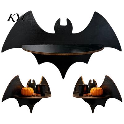 Halloween Party Decor Wooden Wall Shelf, Ghost Bat Shape Hanging Organizer for Mounted Shelf Home Decor, Spooky Farmhouse Display Rack, Festive