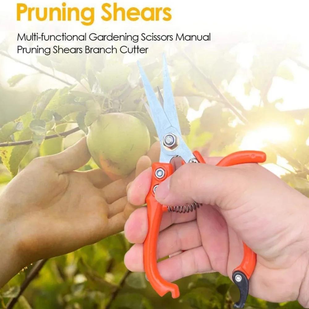 Multi-functional Garden Scissors Manual with Safety Buckle Stainless Steel Spring Gardening Pruning Shear Branch Plant Cutter