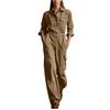 Women's Color Cargo Pocket Jumpsuit with Notched Collar, Long Sleeves and Fitted Waist