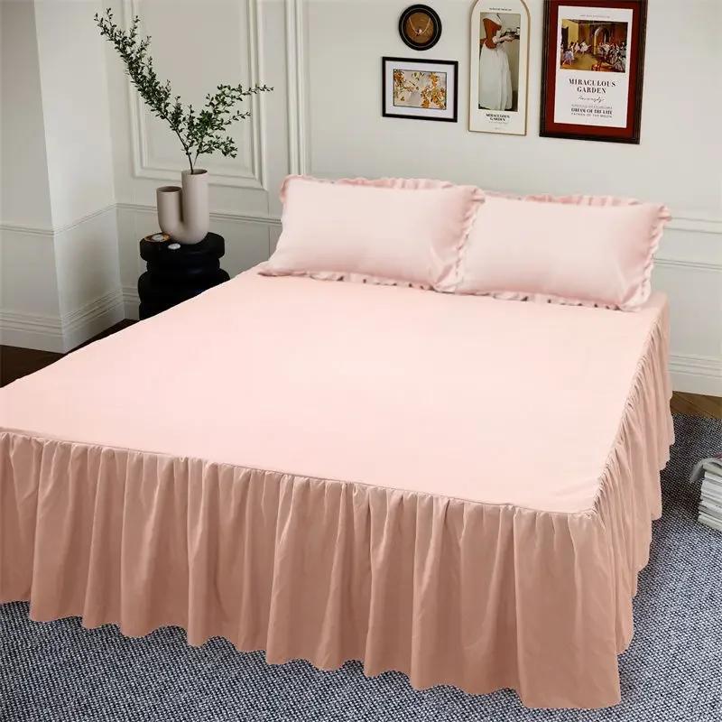 40cm Large Skirt Bed Skirt Single Double Machine Washable Single Piece Fitted Sheet Korean Style Bed Sheets Non Slip Bed Covers