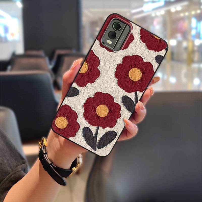 Cute Anti-dust Phone Case For Nokia C32 Waterproof Flower Back Cover Full Wrap Dirt-resistant Durable Protective TPU