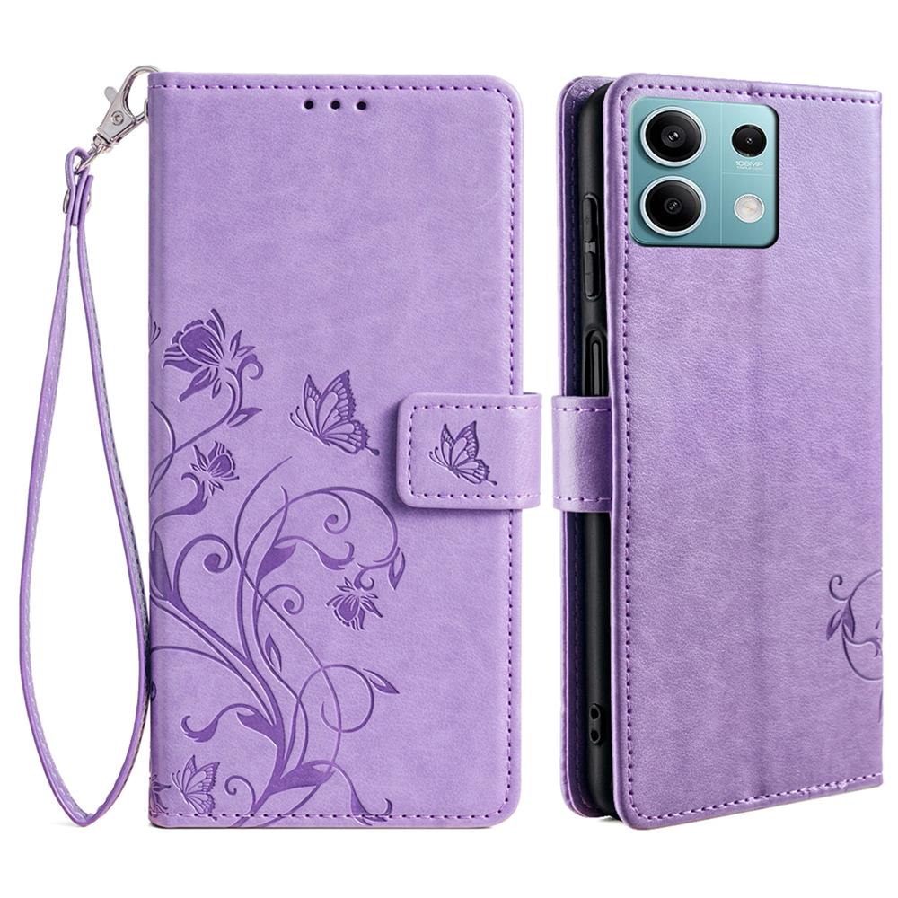 

Для Xiaomi Redmi Note 13 4G чехол для телефона с защитой от царапин чехол из искусственной кожи с принтом бабочки и цветочной подставкой для телефона Purple