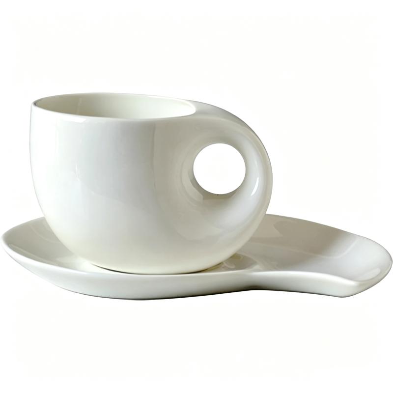 Einfaches weißes Knochenkeramik-Kaffee-Tassen- und Untertassenset, dünne neuartige Tassen, kreativ mit Wassertropfen-Design, schlankes Tassen-Teeservice, für das Büro