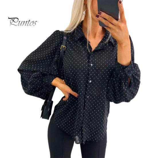 

Женская рубашка с лацканами и длинным рукавом, однобортная рубашка, повседневная, для поездок на работу, свободная рубашка, повседневная одежда S чёрный