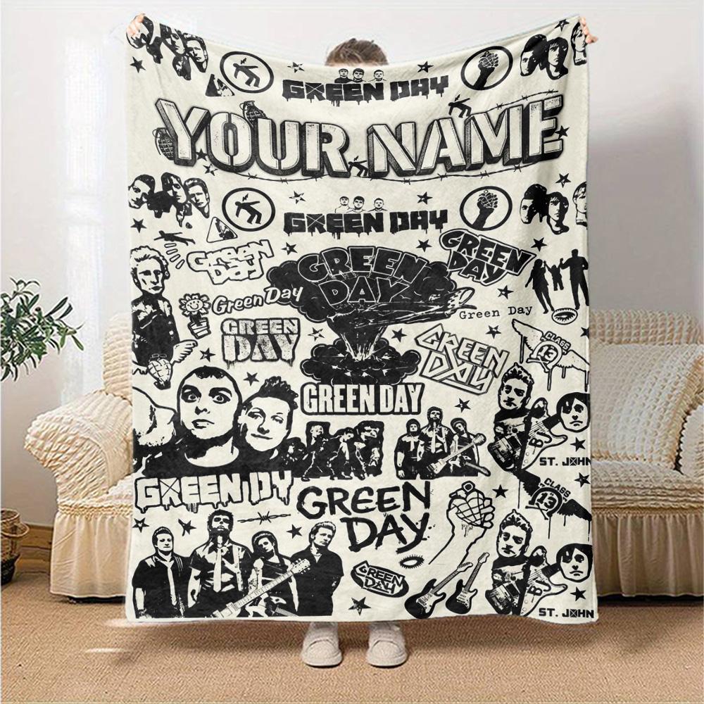 Name Custom Band Green Day Print Flannel Blanket High Quality Warm Comfortable Cover for All Seasons Perfect for Gifts Home Decor