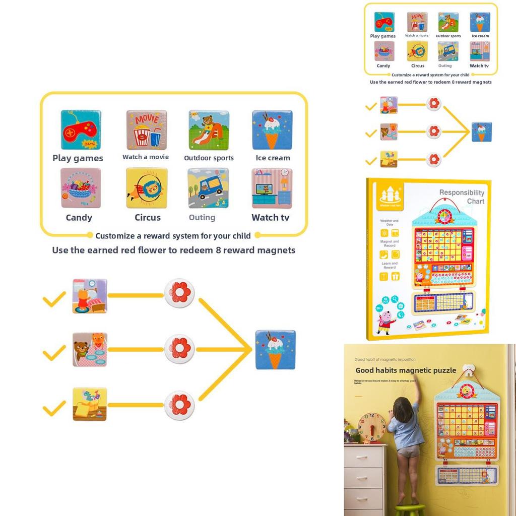 Childrens Growth Selfdiscipline Chart Wooden Behavior Tracker With Reward Stickers For Toddler Development