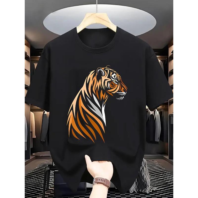 European sizes Men's Summer Short Sleeve T-Shirt with Letter '' Print - Casual Round Neck Breathable Top, Short Sleeve Summer Wear for Hot Weather