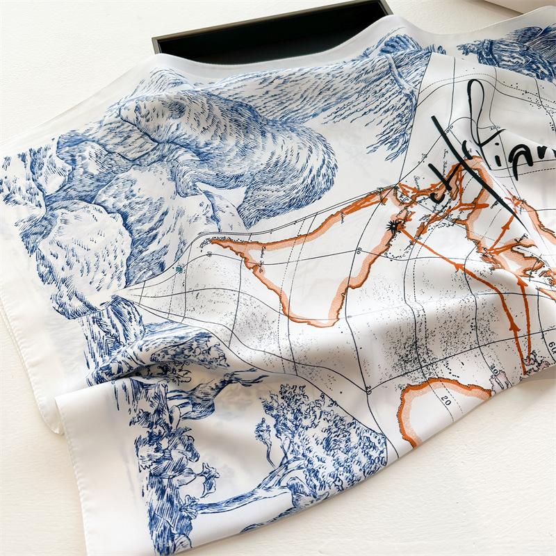 90×90CM New Summer Fashion Women Printed Square Scarf Soft Satin Scarf Sun Protection Outer Shawl For Women