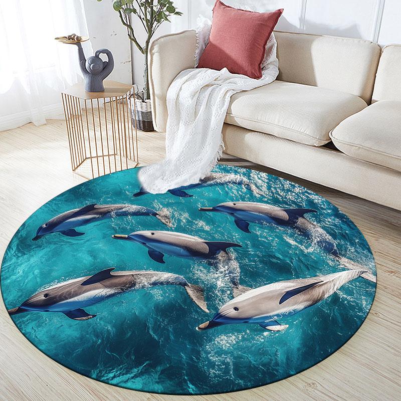 Dolphins pattern round rug,Carpet Rug for Living Room Bedroom Playroom ,Non-slip Floor Mat,Holiday Gifts and Birthday Gifts. 80cmx80cm