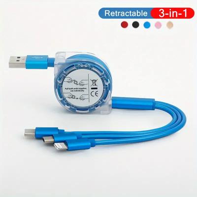 3 In 1 Retractable USB Type C Micro USB Charging Cable for Mobile Phone Charger Cable 1m Fast Charging Cable