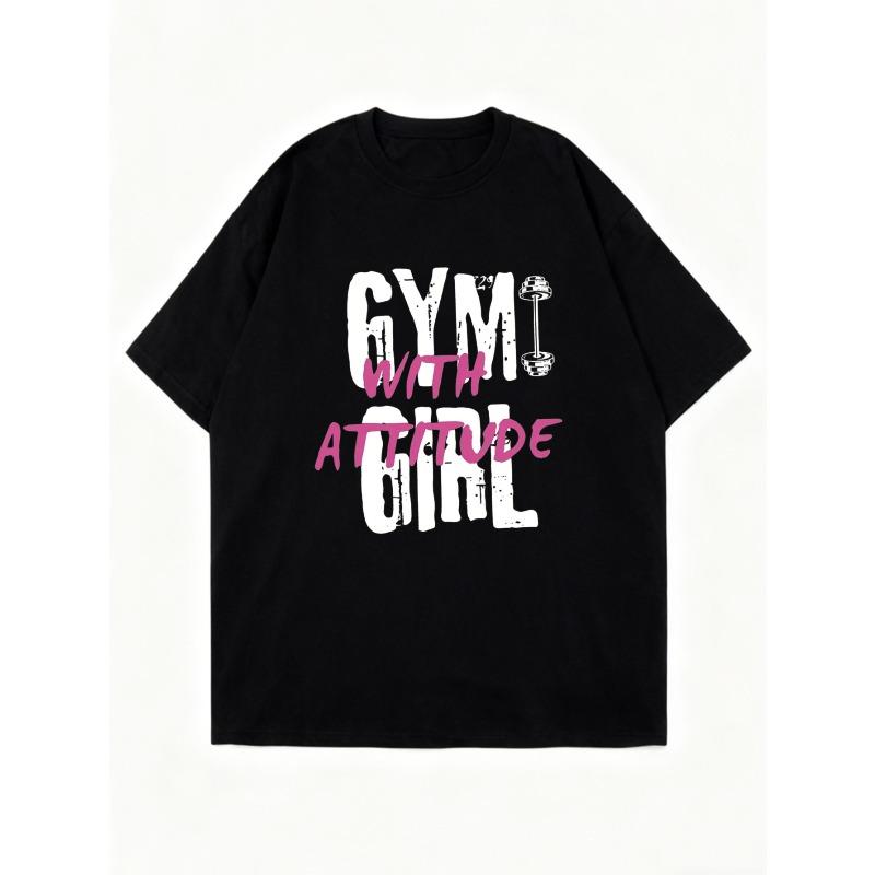 Gym Girl Oversized T Shirt Black With Attitude Text And Dumbbell Graphic Gym Workout Fashion