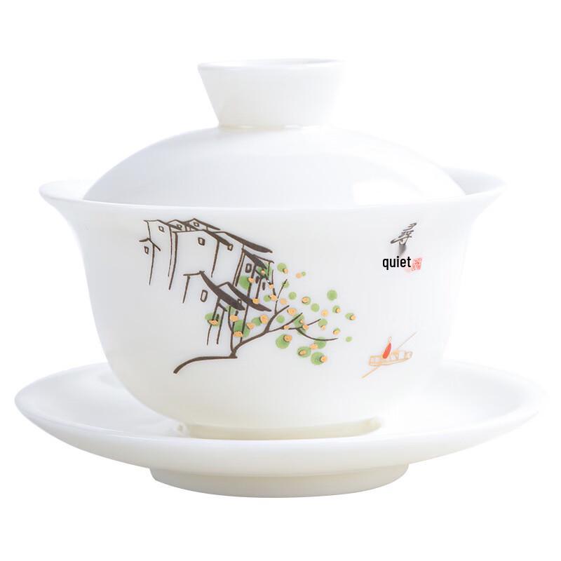 Shangqi Mutton-Fat Jade Ceramic Sancai Gaiwan