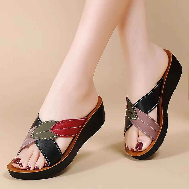 Fashion Summer Women Wedge Sandals 2024 New Fashion Fish Mouth Non-slip Leather Casual Shoe Ladies Retro Platform Sandalias De Mujer
