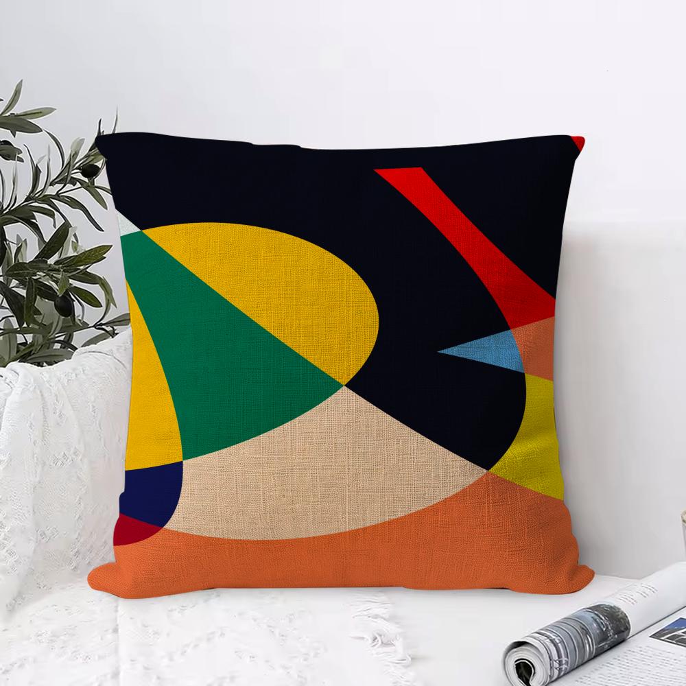 Abstract Curve Colors Cushion Cover Breathable Linen Pillow Cover SkinFriendly Home Decor Pillowcase with Hidden Zipper