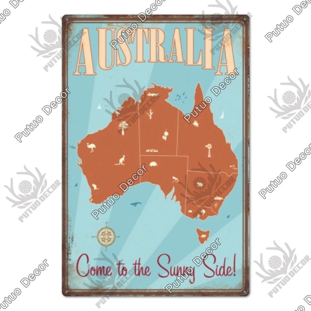Putuo Decor Australia Metal Sign Plaque Metal Vintage Poster Tin Sign Decoration for Bar Club House Living Room Wall Home Decor