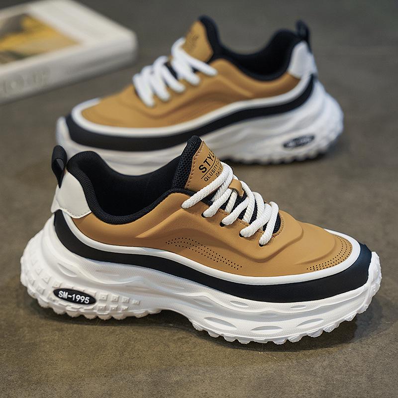 

Мужские модные кожаные кроссовки 2024 года — красочная повседневная обувь на толстой подошве для осени/зимы 43 коричневый