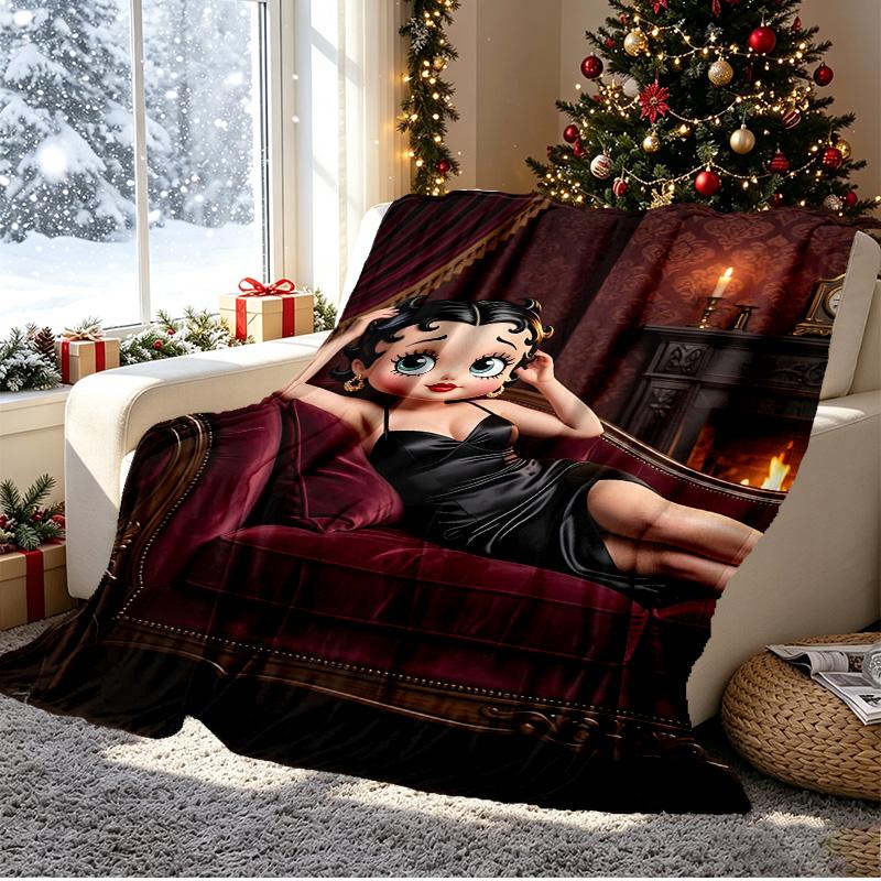 Betty Boop Pattern Blanket for Home Decoration, Bed, Sofa, Car Travel, Camping, Suitable for All Seasons, Birthday Christmas Gift