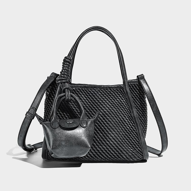

2025 New Niche Handmade Woven Women s Handbag Fashionable Basket Bag Single Shoulder Crossbody Bag Shopping Tote Mother-and-Child Bag 24*12*19CM синий