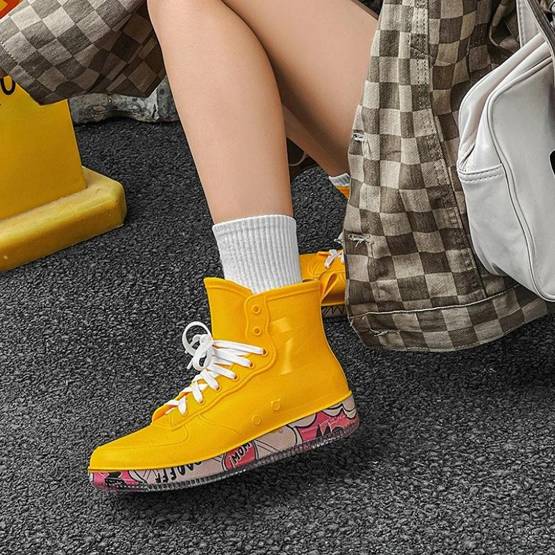 Stivali da Pioggia Impermeabili in Gomma da Donna Sneakers con Lacci Scarpe da Celebrazione Giardino Flush Designer Trendy Coppia