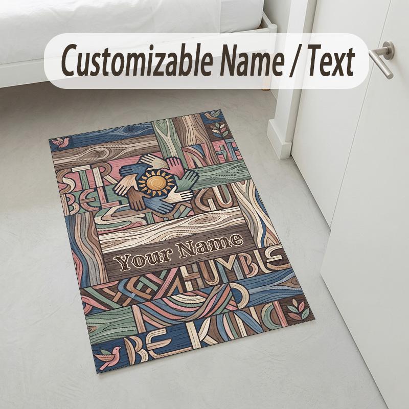 Strawberry Theme Soft Crystal Velvet Rug Custom Name & Text Print Non Slip Floor Rug for Bedroom Living Room