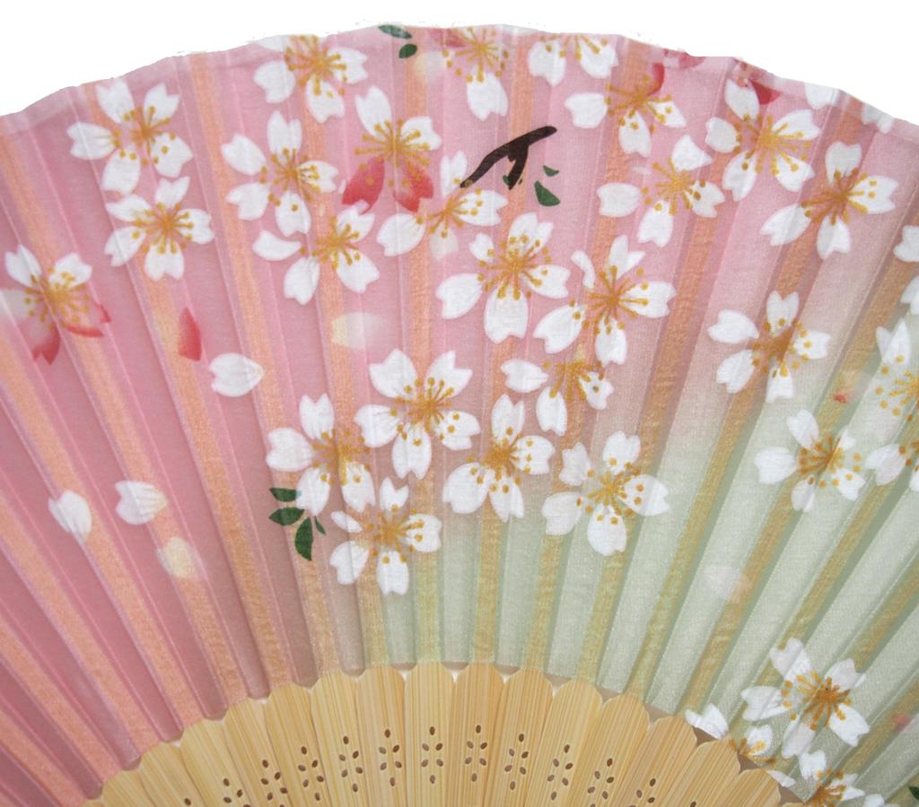 Handmade Silk Fan for 30 Dancing Cherry 121005 Asahi-O Women, 21cm, Ribs, Blossoms, Pink,