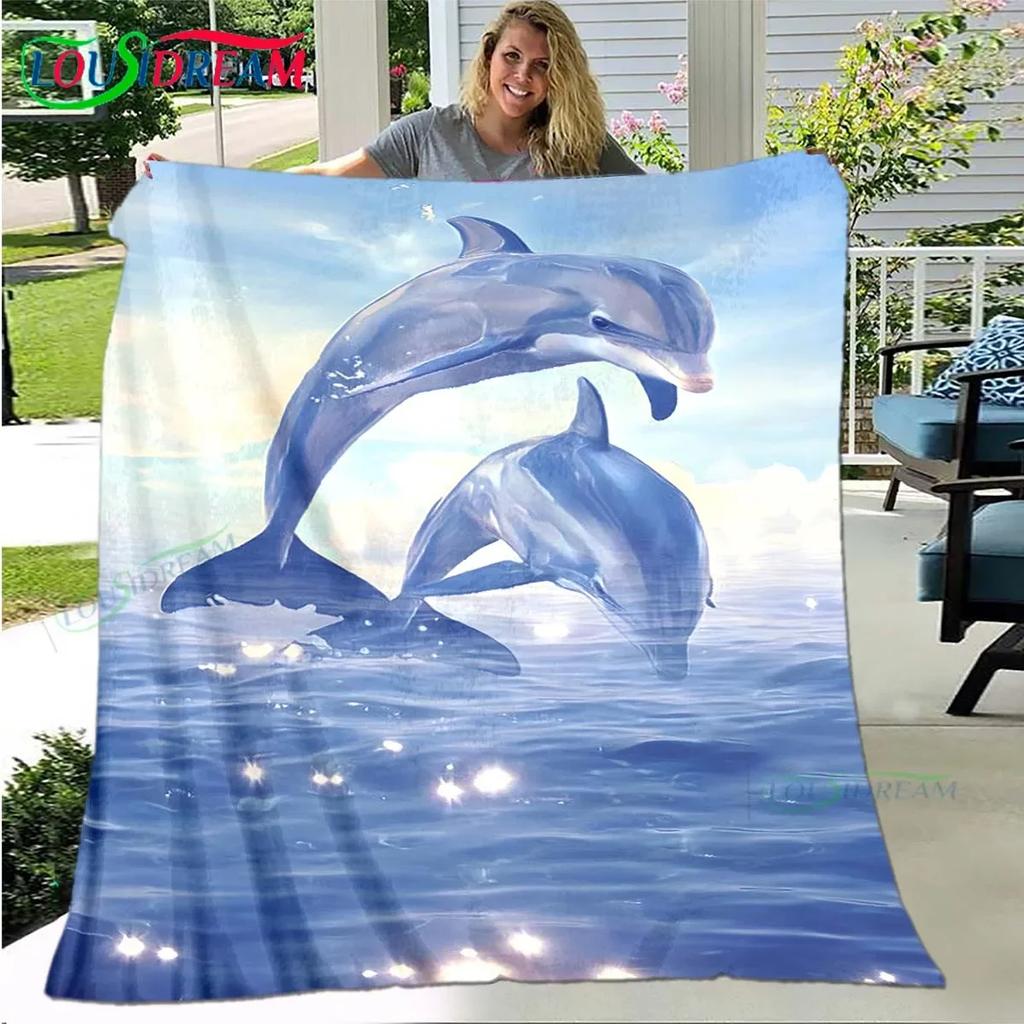 3D Fashion Dolphin Printed Four Seasons Blanket Sofa Cover Travel Bed Plush Blanket Travel Office Break Blanket Birthday Gift