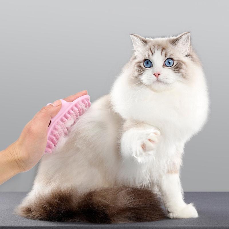 Cat Grooming Comb Dog Bath Brush Pet Grooming Shedding Soothing Massage Rubber Bristles Comb with Adjustable Ring Handle Tools