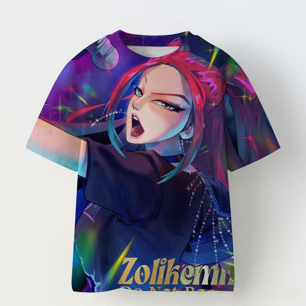 KPOP Demon Slayer Collaboration 3D Digital Print Girls' Casual Comfortable Short Sleeve T-Shirt Children's Clothing
