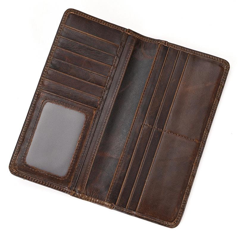 Genuine Leather Long Bifold Wallet for Men Classic Clutch Wallet with Phone Pocket Multi Card Slots Large Capacity Men Purse for Daily Use