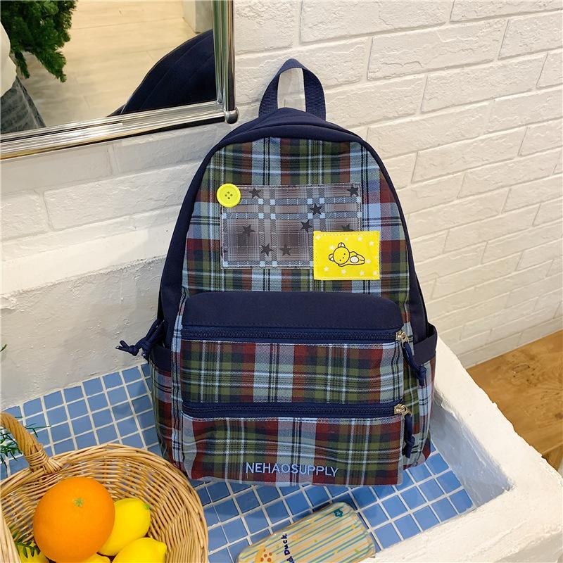 Schoolbag Japanese plaid student schoolbag niche ins style retro versatile cute high school student large capacity backpack