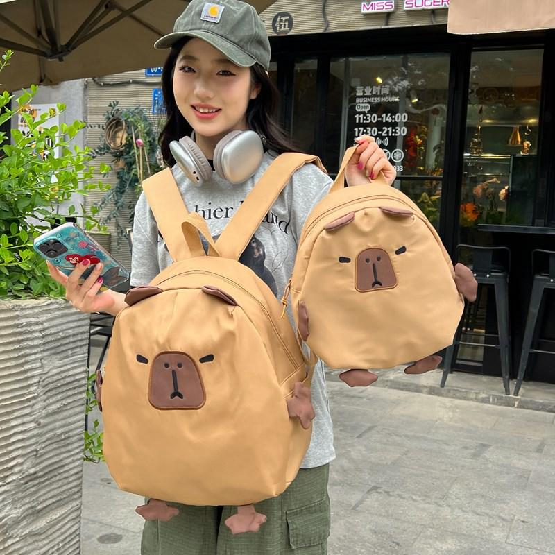 Ins New Cute Pink Kapibara Backpack, Cartoon Cute Capybara Girl Soft Girl Storage Backpack