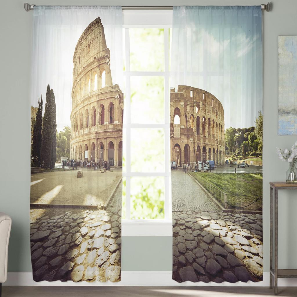 Roman Architecture Chiffon Sheer Curtains for Living Room Bedroom Home Decoration Window Voile Tulle Curtain Drapes