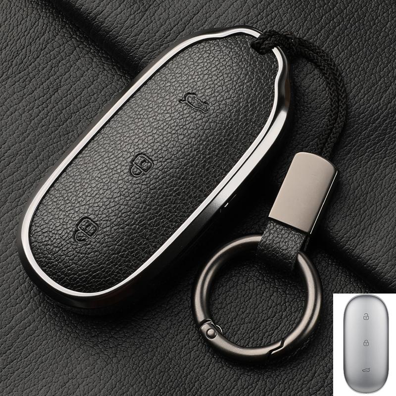 For Lixiang L9 L7 L8 L6 Key Fob Cover Leather Car Case Aluminum Buckle Alloy Keychain Accessories G4B7 Li Auto Inc