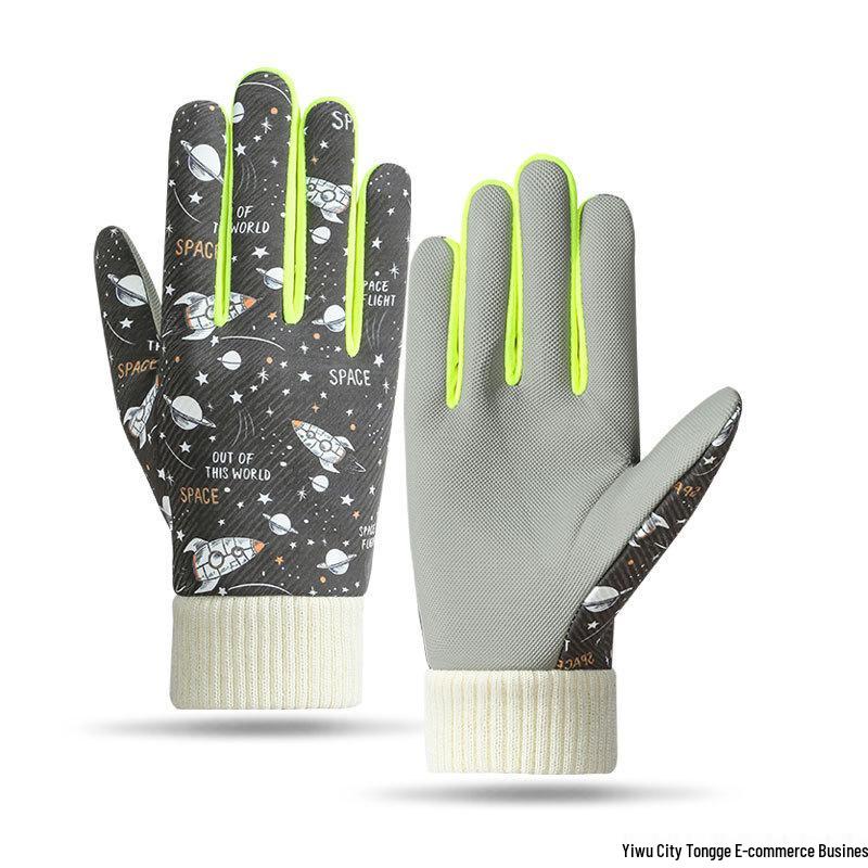 Kids' Winter Gloves: Fleece-Lined, Warm, Non-Slip, Waterproof for Skiing, Cycling, and Playing, with Cute Ribbed Cuffs and Five Finger Design.