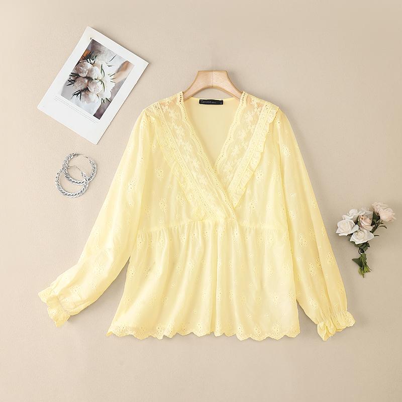 ZANZEA Women Casual V Neck Long Sleeve Crochet Patchwork Loose Blouse