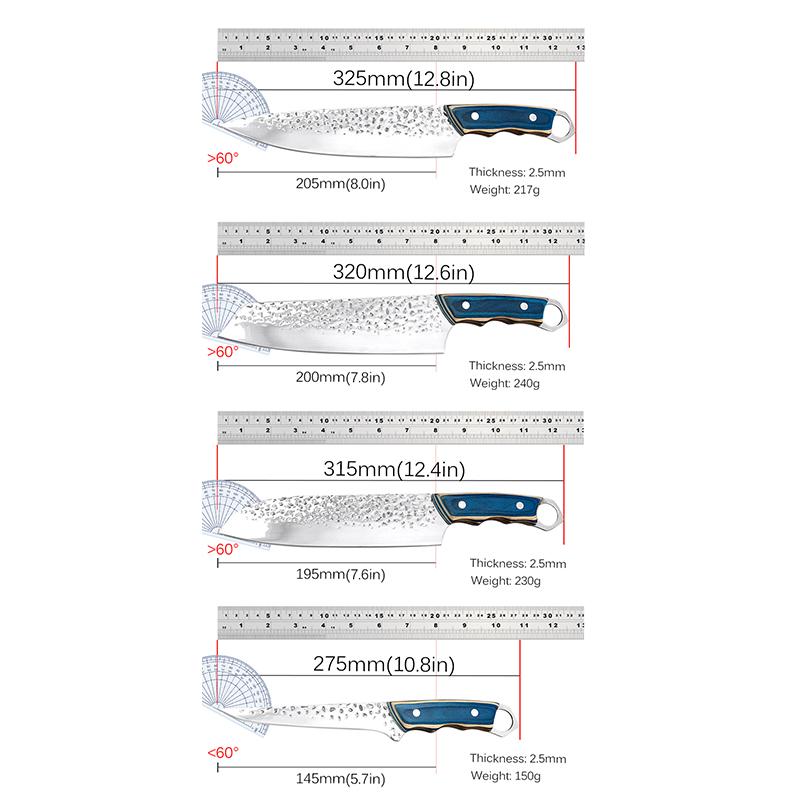 Sada nožů z nerezové oceli Krájecí nůž Nůž Santoku Univerzální vykosťovací nůž Barbecue nůž s dřevěnou rukojetí