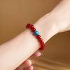 999 Sterling Silver Red Agate and Blue Apatite Bead Bracelet with Crystal Flower - Women's New Year Gift, Chinese Style