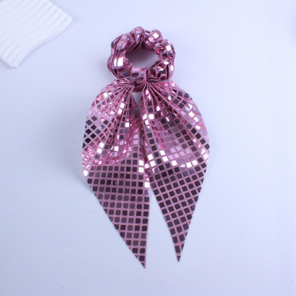 

Music Disco Theme Ribbon Hair Ties Sequin Headwear Retro Hair Band Women Girls рожевий