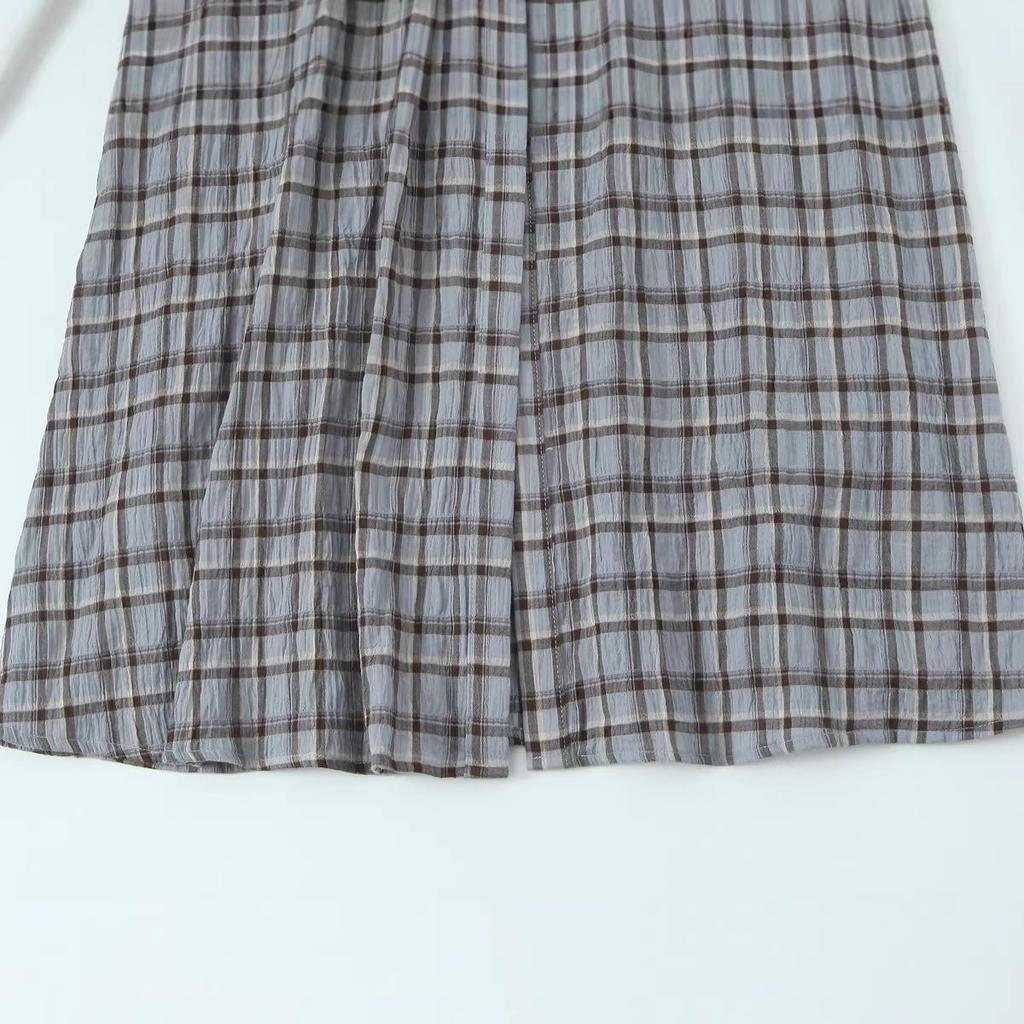 European & American Style Spring Plaid Shirt Dress for Women - Long Sleeve