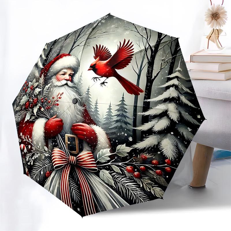 

1pc Christmas Santa Claus Design Automatic Folding Umbrella, Portable 3-Fold Design with 8-Bone Iron Frame, Perfect for Fans, Travelers, Daily Use, an