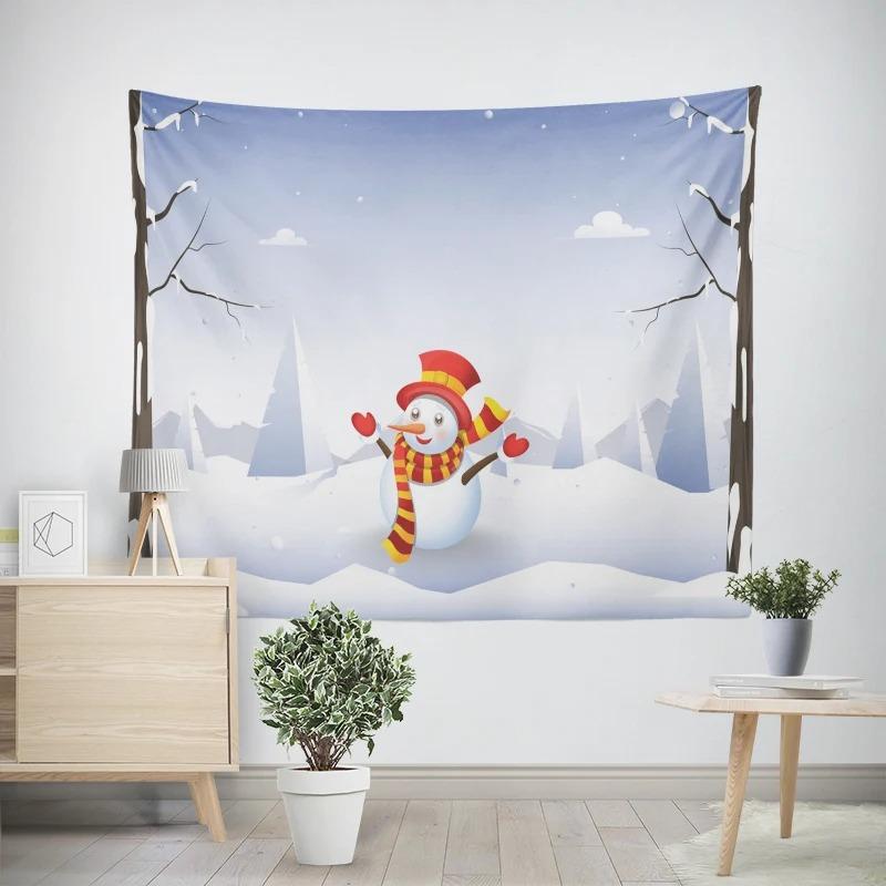 New Year Christmas Snowman Gift Box Pattern Living Room Bedroom Decorative Tapestry
