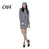 Halloween Cosplay Apparel Prisoner Costume for Adult, Women Striped Mini Dress, Men Top with Cuffs Pants, Dress-Up Jail Inmate Uniform Hat &