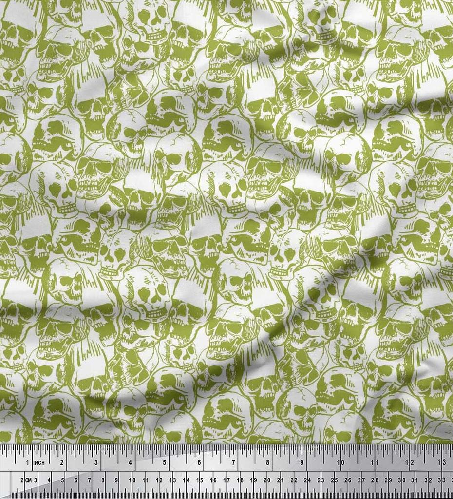 Soimoi Japan Crepe Satin Fabric Horror Skull Halloween Printed Craft Fabric by the Metre 42 Inch